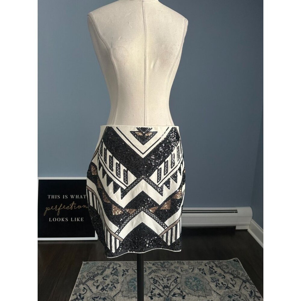 Express Black and White Sequin Pencil Skirt